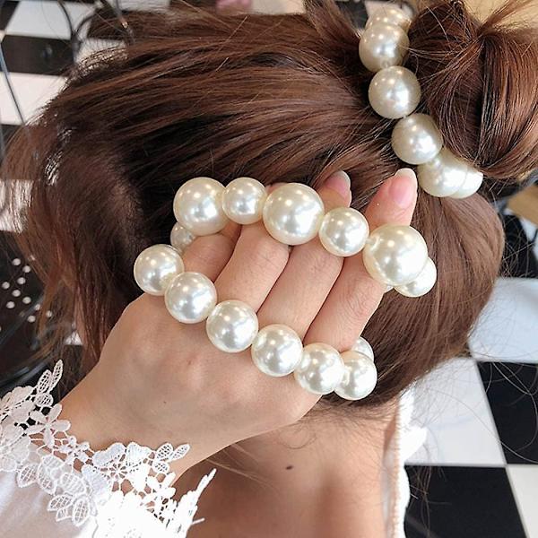 White Pearl Hair Scrunchies 2-pakkaus naisille ja tytöille - Joustavat poninhäntäpidikkeet ja hiussiteet