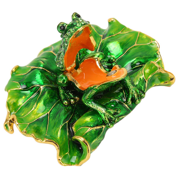 Lotus Leaf Frog smykkeskrin Håndmalet innovativ metalsmykkearrangør med rhinestones til ringøreringe smykker
