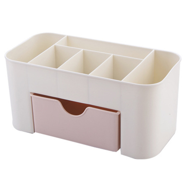 Kosmetik Makeup Organizer PP Multifunktionel 6 Rum Makeup Skrivebordsarrangør med Skuffe Pink