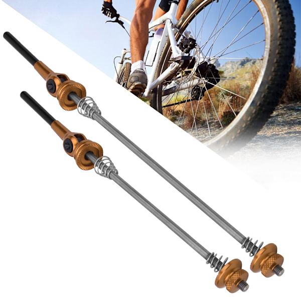 Ett par 6061 aluminiumlegering TC4T titanlegering cykel snabbkopplingsspak Framre bakhjulsspettset Gyllene