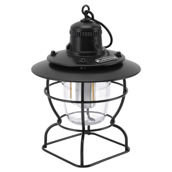 LED-campinglampa lykta tältlampa strålkastare multifunktionell utomhus bärbar retro stil med uppladdningsbart batteri helt svart