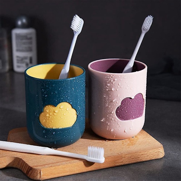 Plasttumbler, 4 stycken Tandborstkopp Munsköljkopp Resemunsköljkopp Molnmönsterdesign för Picknick, Utomhus och Hemfester (4 Färger)
