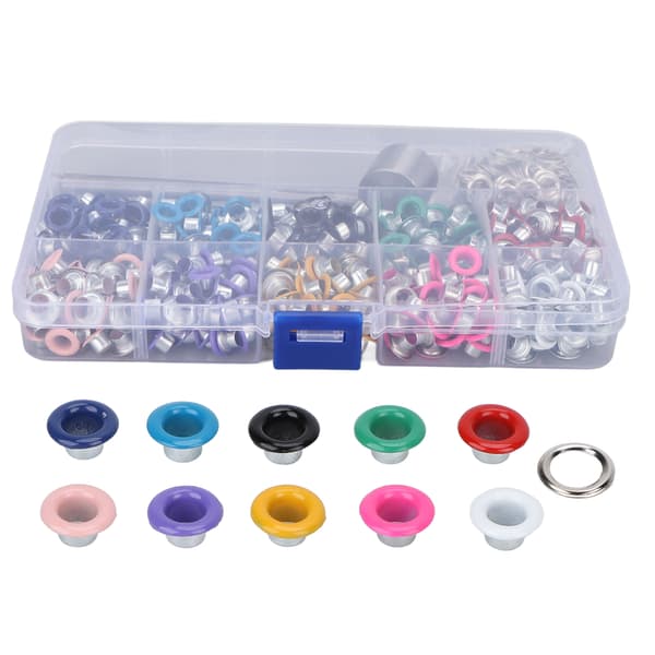 10 farver Grommet Tool Kit Jern Plast Materiale Robust Struktur Farverig Plating Eyelets Sæt til Tøjmodifikation 6mm