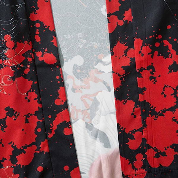 Japansk stil Unisex Sommer Kimono Kappe Jakke Top L Sort