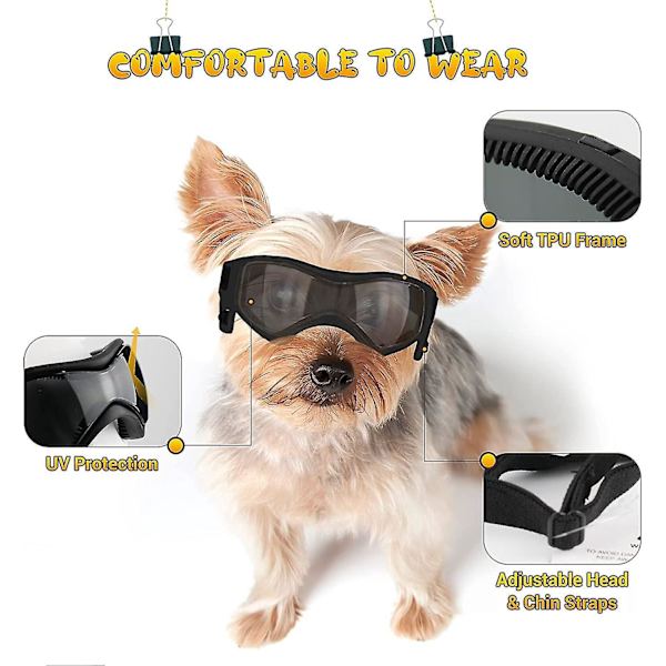 Hunde Goggles til Mellemstore Hunde - UV Beskyttelse Solbriller med Justerbare Remme Mellem Sort