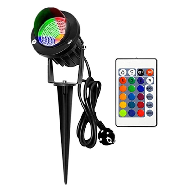 COB-landskapsstrålkastare RGB färgglad belysning med jordspik fjärrkontroll utomhusstrålkastare för trädgård gård gräsmatta