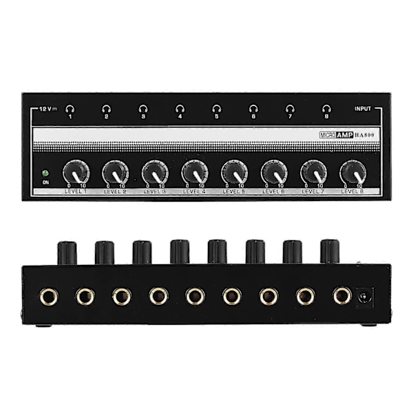Ha800 Hovedtelefonforstærker Audio Amp. Ultrakompakt 8-kanals Mini Audio Stereo Mikrofonforstærker. Med Strømadapter UK-stik