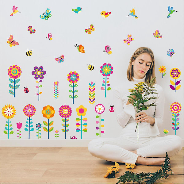 Blomster sommerfugl vegg klistremerker for hage-tema barnehage eller barnerom