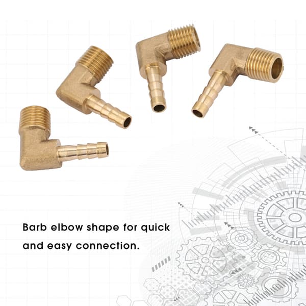 4 stk. Messing Han Gevind Albue Slangehale Barb Connector Fitting G1/4\" 6mm