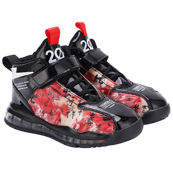 Moderne sneakers til børn - drenge - åndbare, skridsikre, trykte sportssko - sort + rød - 32