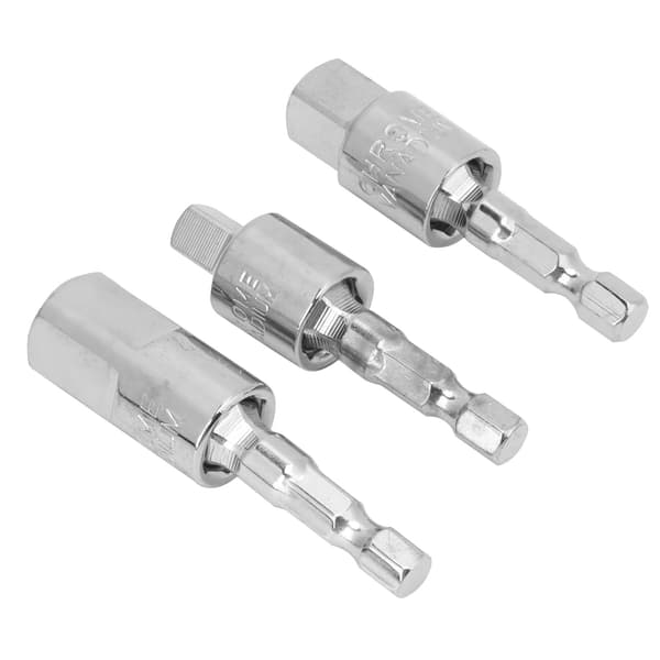 3 stk. Power Drill Socket Set Metall Hex Shank Square Adapter 360 Graders Roterbar Sølv
