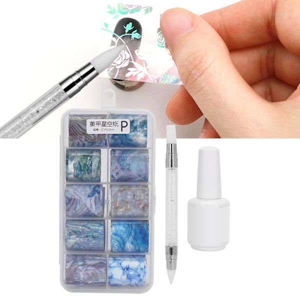 ROSALIND Nail Transfer Sticker Set Självhäftande folielim DIY Carving Penna Nail art