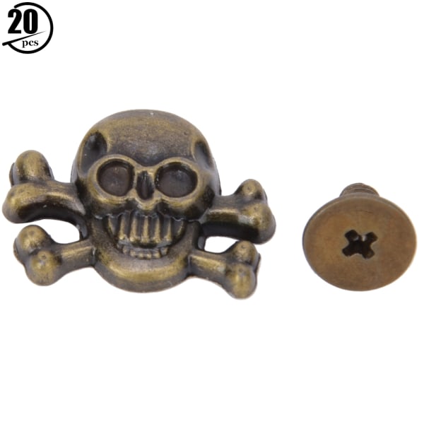 20 STK DIY 15 mm Punk-kranie med bennitte gotiske ornamenter/bagagetilbehør Spøgelseshoved med knoglebronze