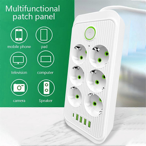 EU Grenuttag Multiprise 6 AC-uttag Elektrisk kontakt EU-kontakt Vit