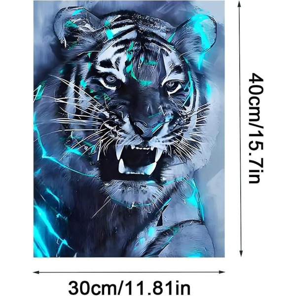 Tiger Diamond Painting Kit - DIY 5D Full Drill Crystal Rhinestone Broderi, 30 x 40 cm Storlek