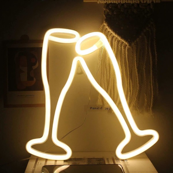 Vin Glass Neonskilt Øl Skål LED Neon, Gul Beger Neon Barskilt, Egnet for Vegg Cocktail Dekorativt Neonskilt.