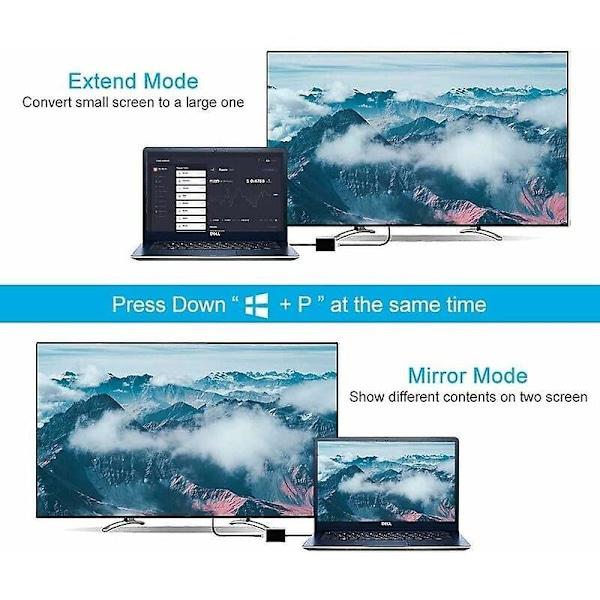 USB 3.0 till HDMI-adapter, USB 3.0/2.0 till HDMI-omvandlare 1080P Full HD (hane till hona) med o för bärbar dator HDTV-projektor Kompatibel med Windows XP