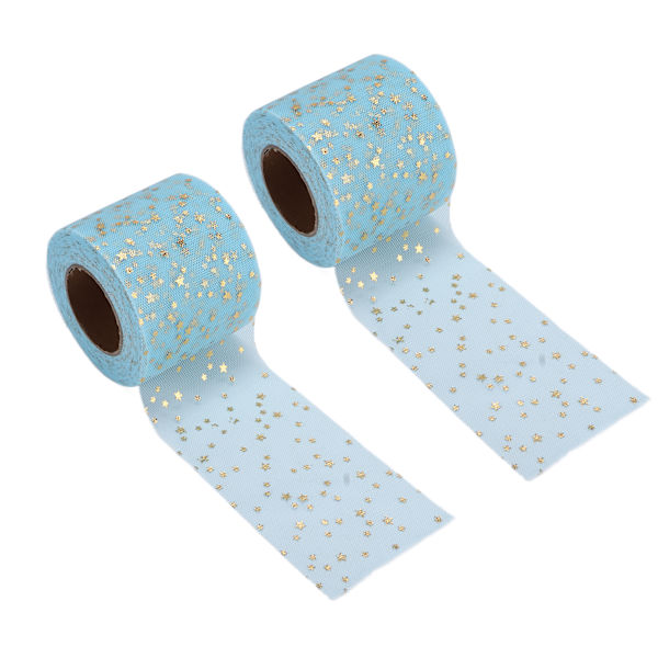 2 rullar glitter tyll med glänsande utseende, enkel användning, tillräcklig mängd, fyra färger, nättygstyll för DIY-dekor, himmelsblå