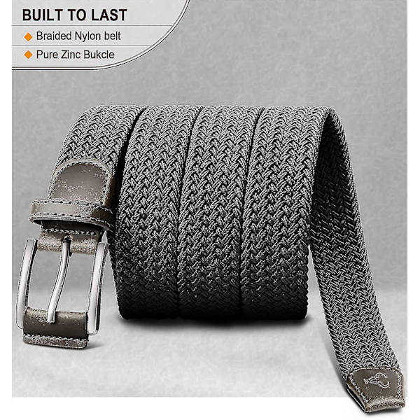 Herre Elastisk Flettet Web Bælte - 2 Pak, Elastisk Bælte til Casual Golf, Jagtbukser og Jeans - 1 3/8\" 26 til 30 tommer 2pak beige Mørkegrå1499