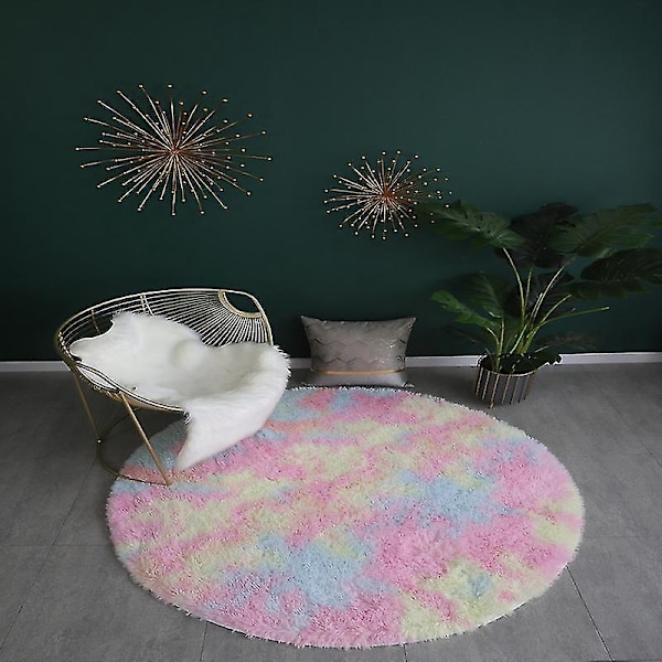 Luddrig Rund Regnbågsmatta - 80 cm i diameter