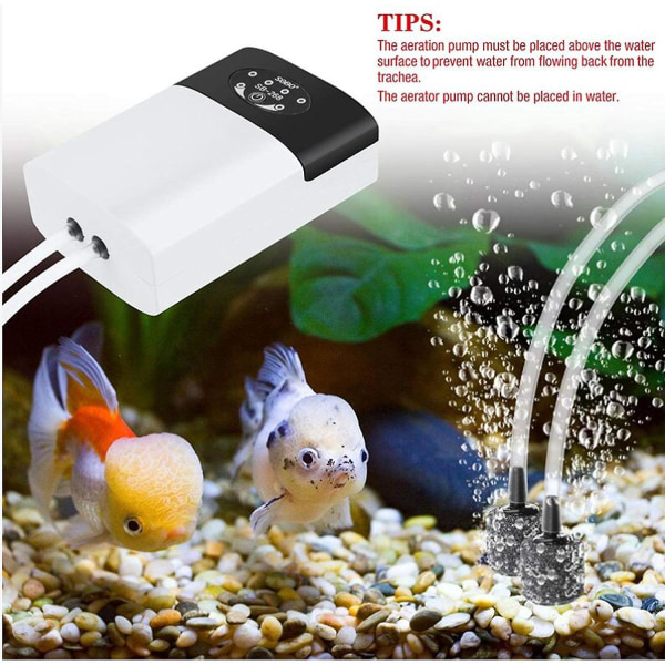 Bärbar USB luftpump för akvarium med 2 uttag och 2-3L/min flöde