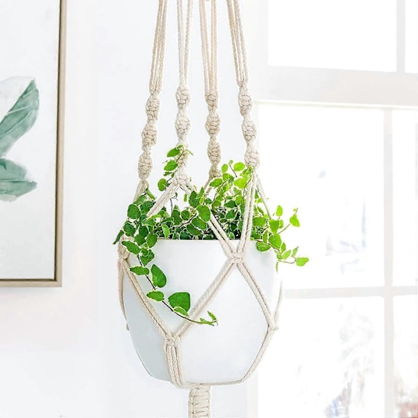 Macrame käsintehty puuvillaköysi riippuva ruukku kukkaruukku kasviteline koriste kotiin, 2 kpl