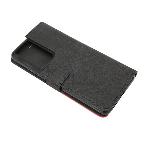 PU - läder Flip Wallet Phone case 2 Färg Splits Stötsäkert Telefon Skyddsfodral Case för Samsung S21 Ultra Black