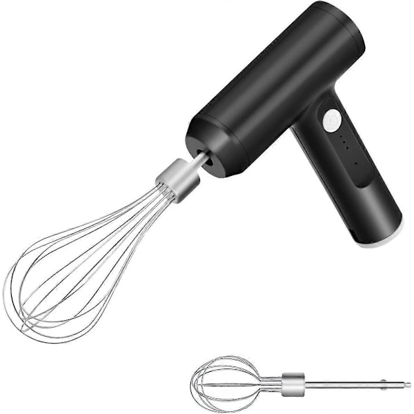 Elektrisk handmixer i rostfritt stål, USB-uppladdningsbar sladdlös elvisp med 2 visphuvuden, 3 hastighetslägen - Svart