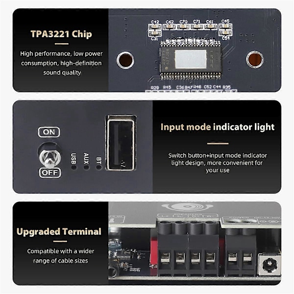 T100HS-W Effektforstærkerkort Bluetooth5.2 TPA3221 Chip 2.0 Kanal