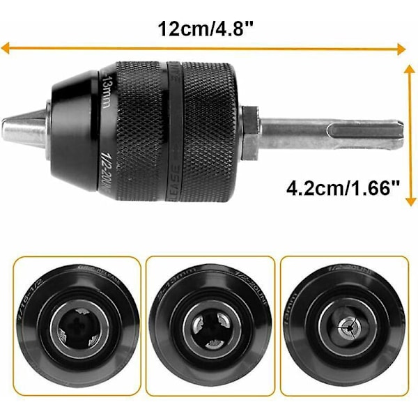 Professionell Kraftig 2-13mm Chuck 1/2-20 UNF Snabbväxlande Nyckellös Borrchuck Verktyg Med 6.35mm(1/2\") SDS Adapter
