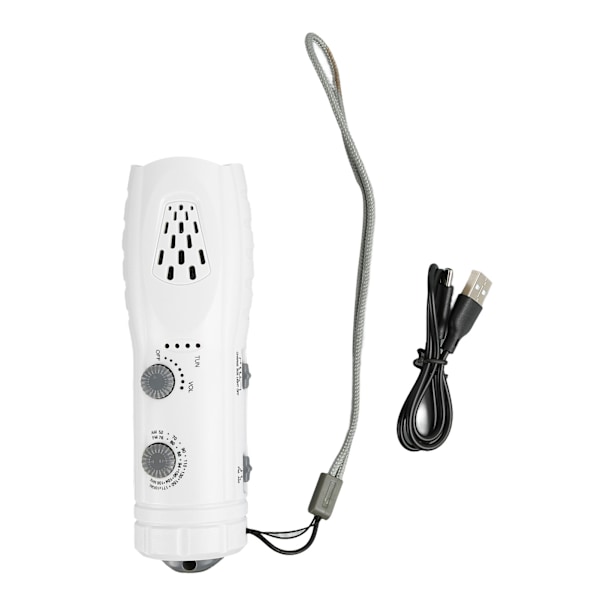Handvev ficklampa radio bärbar multifunktionell support AM FM SOS larm ficklampa radio för hem utomhus vit