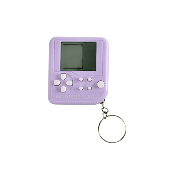 Keychain Blocks Game Machine Retro Blocks Mini Game Console Keyring Handheld Game Machine Purple