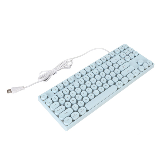 Gaming Keyboard USB Rundt 87 taster Farverigt Baggrundsbelyst Ergonomisk Mekanisk Touch Wired Keyboard til Desktop Laptop PC Blå