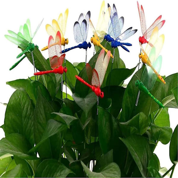 Dragonfly Trädgårdsdekorationspålar - Set om 24, 3D Sländor i 4 Färger för Patio Dekorationer