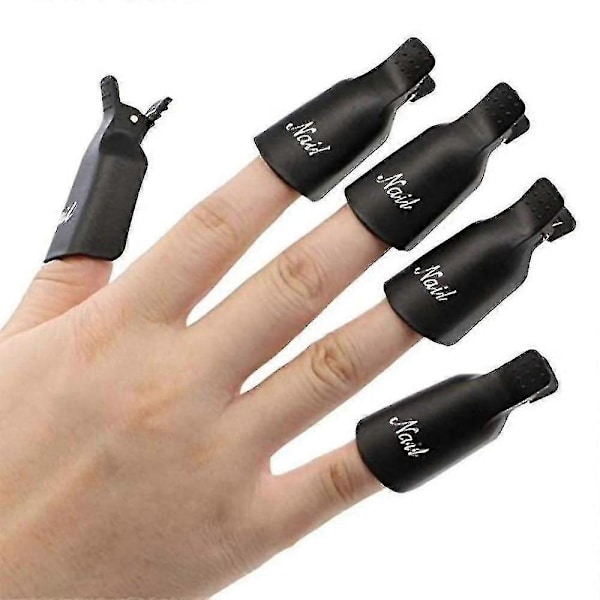Professionelle Plastik Akryl Neglekunst Polish Remover Clips UV Gel Wrap Rengøring Soak Off Hætte Clips, sort
