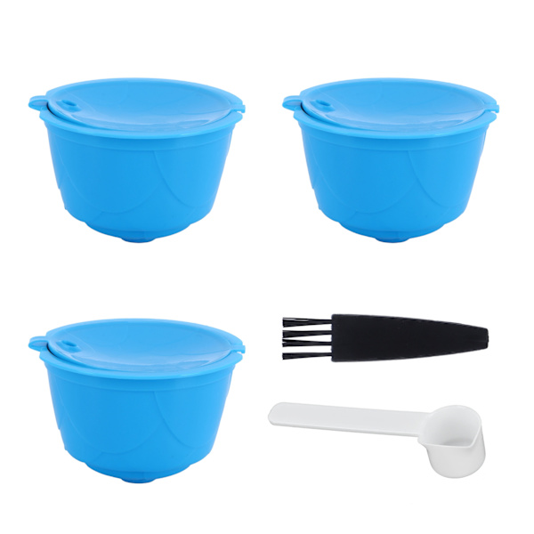 Påfyllningsbar kaffekapselfilterkopp kittillbehör för DOLCE GUSTO kaffemaskin (blå 3 kapslar 1 sked 1 borste)