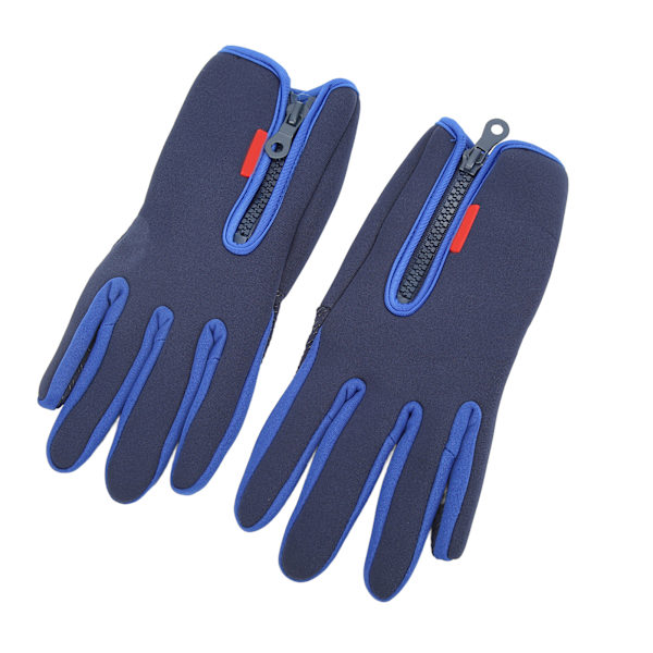1 par vinterhandskar med pekskärm, fleece, termiska, vindtåliga med dragkedja för män och kvinnor, löpning, cykling, skidåkning, blå, XL