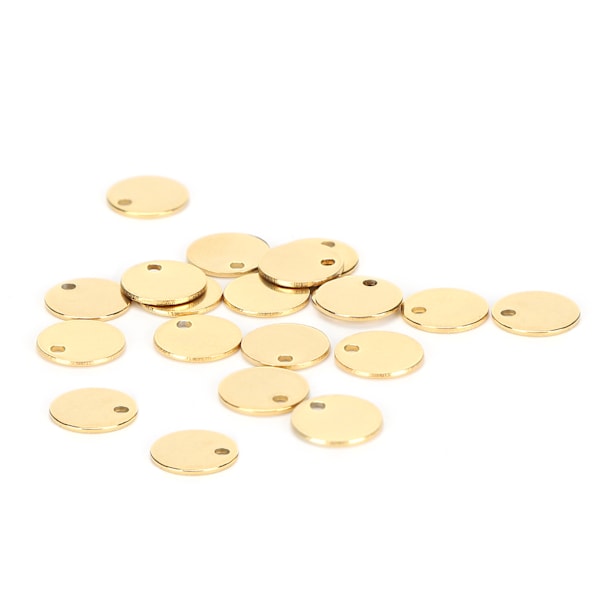 20 stk rustfritt stål rundt anheng DIY hundemerker med hull smykketilbehør Gull 10 mm