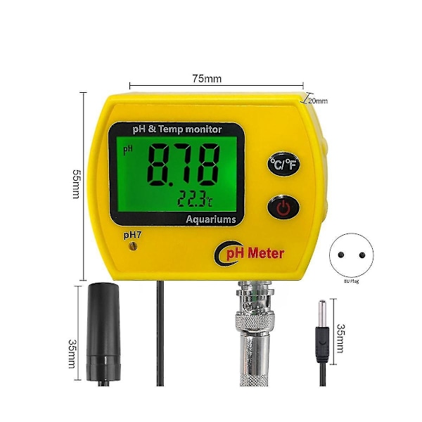 Ph Måler Med Baggrundsbelysning Online Ph-991 Akvarium Ph Tester Temp Monitor Holdbart Acidimeter Værktøj Til Tank Svømme Eu Stik-B10
