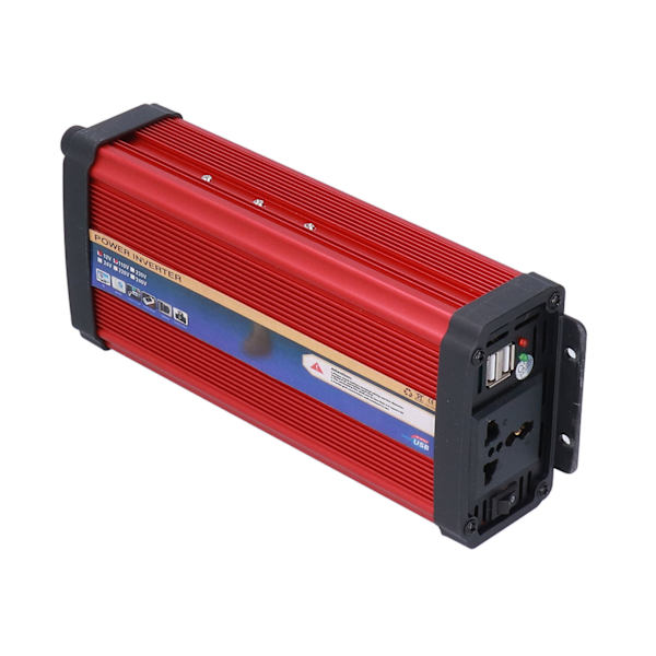 1000W Bilströminverter Modifierad Sinusvåg Dubbla USB-portar Snabbladdning Aluminiumlegering Röd 12V-110V