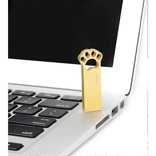 USB 64GB Metal USB Flash Drive 64 Giga Mini USB Flash Drive 64GB Vandtæt USB 2.0 Pen Drive 64GB med Krog til Laptop/PC/Bil osv. (Guld)