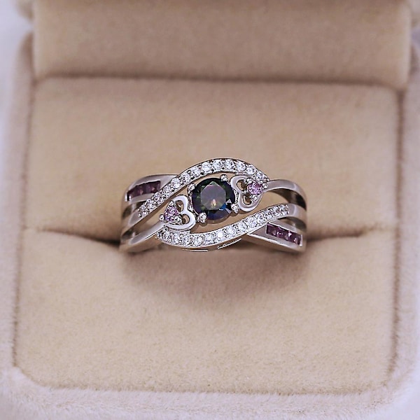 Mode Dam Silverpläterad Ring Rundslipad Cubic Zircon Bröllopssmycke, Storlek 6