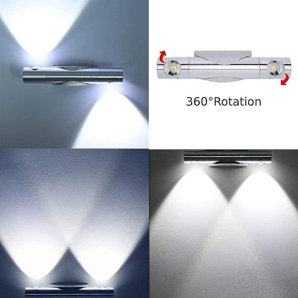 Moderne væglamper 360 graders rotation Led Op Ned Væglampe Justerbar Aluminium Vægbelysning Indendørs Badeværelse Soveværelse Lys, Kold Hvid