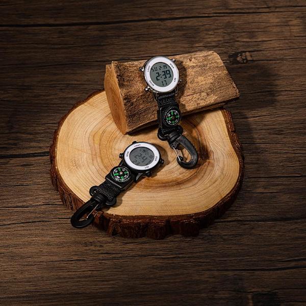 Svart Lättvikts Backpacker Digital Watch Karbinhake Utomhusbälte FOB Bärbar Kompass Watch För Vandring Klättring