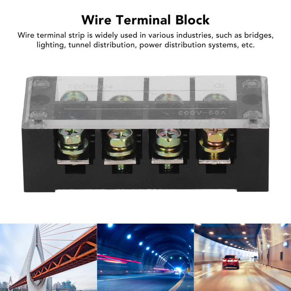 Terminal Strip Dual Row Screw Clamp Wire Terminal Block med klart dæksel til brobelysning 60A 600V 2stk 4 Position (604)