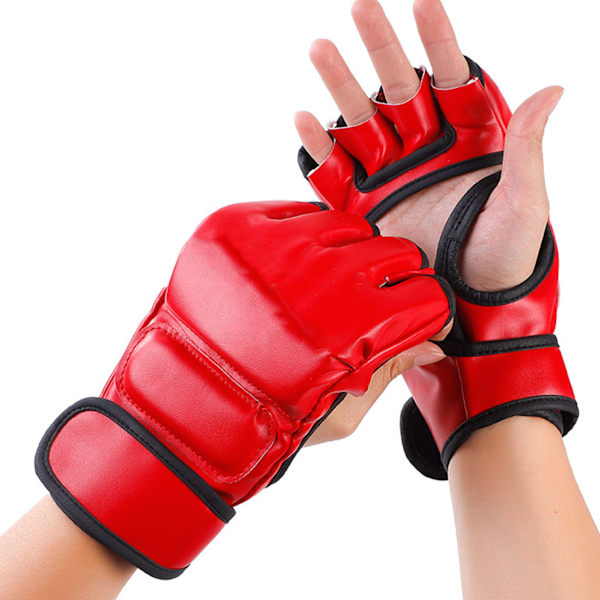 Unisex MMA handsker Halvfinger boksehandsker med åbne håndflader til kamptræning Rød