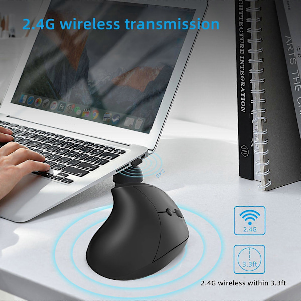 Ladattava 2.4GHz langaton pystymallinen hiiri (musta)