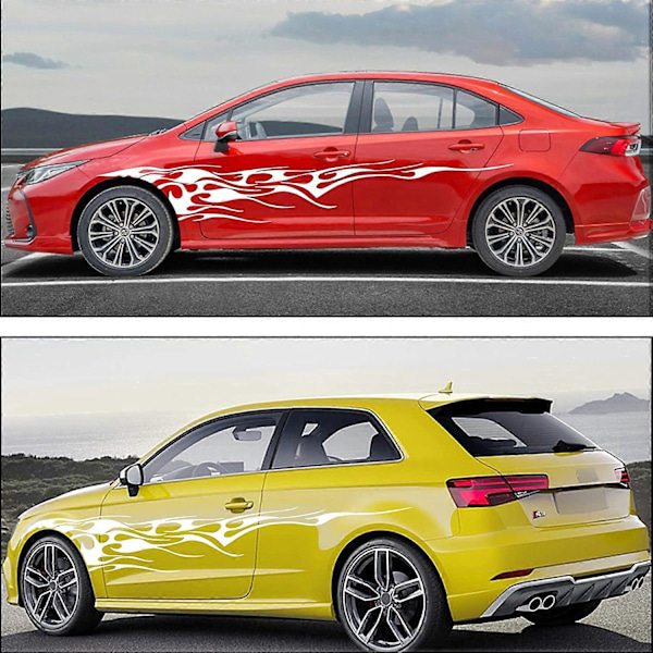 2 kpl 280cm Liekki Grafiikka Auton Korin Sivutarra Liekki Kilpa-auto Urheilu Raita Autotarra Vinyylitarra Universaali Kaikille Autoille SUV Kuorma-autoille (Valkoinen)