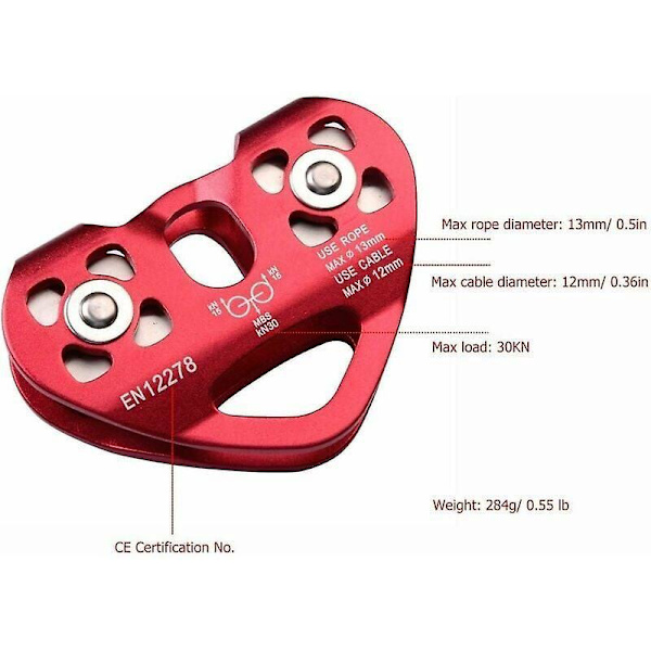 Dobbelt-akse Zipline Kabeltralle Sett - Utendørs Klatring Talje for Arbeid og Redning (30kn/6700lbs)