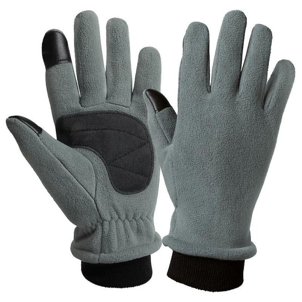 Grå varma vinterhandskar för män med handflata i äkta läder för utomhusaktiviteter i kallt väder